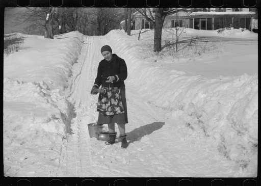 Untitled photo, possibly related to: On many farms in Woodstock, Vermont, water had to be hauled for two months as all other sources of water supply were frozen