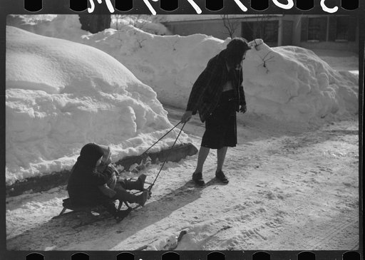 Untitled photo, possibly related to: Children ride on sleds almost all winter. Woodstock, Vermont