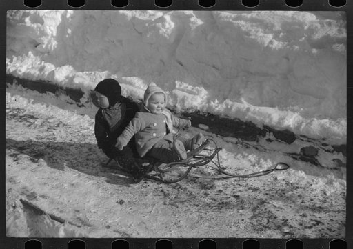 Children ride on sleds almost all winter. Woodstock, Vermont