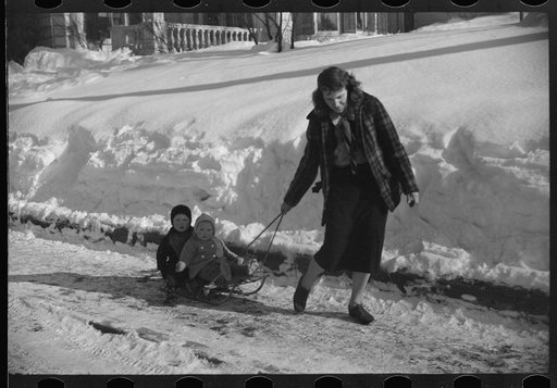 Untitled photo, possibly related to: Children ride on sleds almost all winter. Woodstock, Vermont