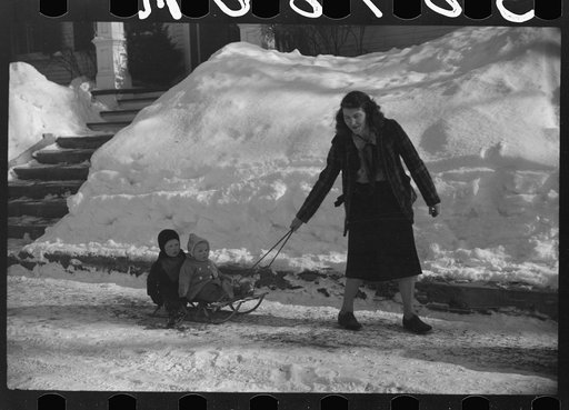 Untitled photo, possibly related to: Children ride on sleds almost all winter. Woodstock, Vermont