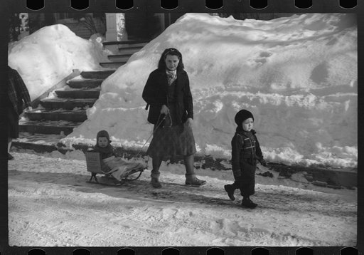 Untitled photo, possibly related to: Children ride on sleds almost all winter. Woodstock, Vermont