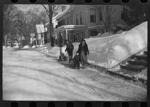 Children ride on sleds almost all winter. Woodstock, Vermont