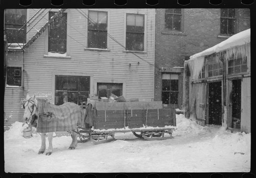Rubbish and garbage is collected in the winter with sled. Woodstock, Vermont