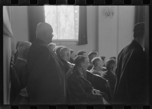 Untitled photo, possibly related to: Townspeople listening to discussion during town meeting, Woodstock, Vermont