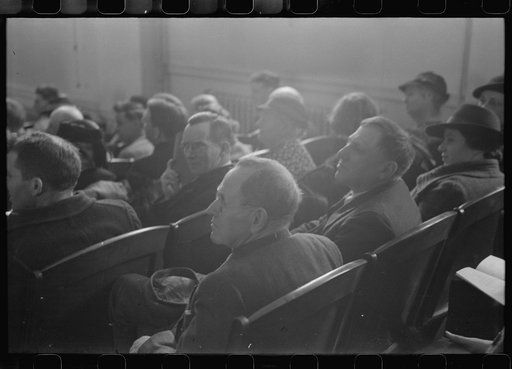 Untitled photo, possibly related to: Townspeople listening to discussion during town meeting, Woodstock, Vermont