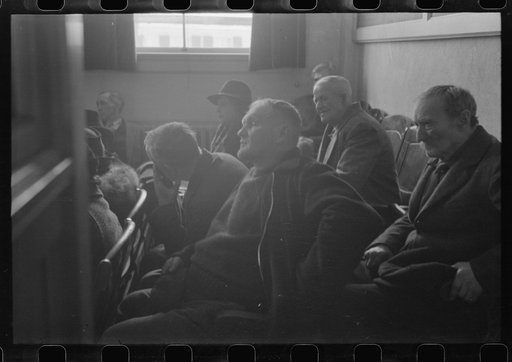 Untitled photo, possibly related to: Townspeople listening to discussion during town meeting, Woodstock, Vermont
