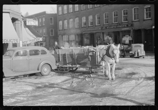 Untitled photo, possibly related to: Collecting rubbish with sled in winter. Woodstock, Vermont