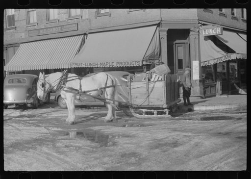 Untitled photo, possibly related to: Collecting rubbish with sled in winter. Woodstock, Vermont