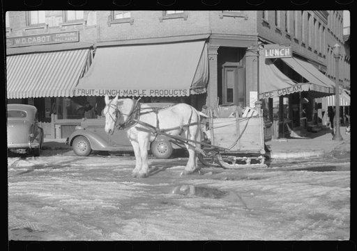 Untitled photo, possibly related to: Collecting rubbish with sled in winter. Woodstock, Vermont