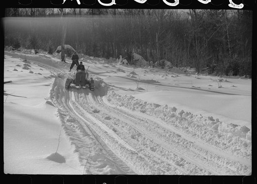 Untitled photo, possibly related to: Hauling timber by tractor to the road where it is taken by truck to the mill. Near Barnard, Windsor County, Vermont