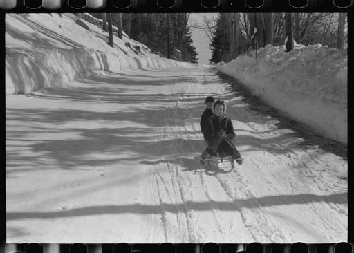 Untitled photo, possibly related to: Children ride on sleds almost all winter. Woodstock, Vermont