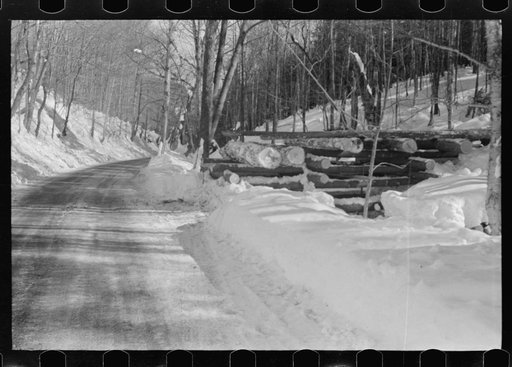 Untitled photo, possibly related to: Hauling timber by tractor to the road where it is taken by truck to the mill. Near Barnard, Vermont