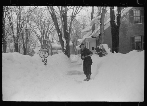 Untitled photo, possibly related to: Clearing sidewalks after snowstorm in Woodstock, Vermont