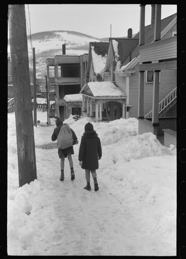 Children of paper mill workers bringing home groceries in Berlin, New Hampshire, largely inhabited by French Canadians and Scandinavians