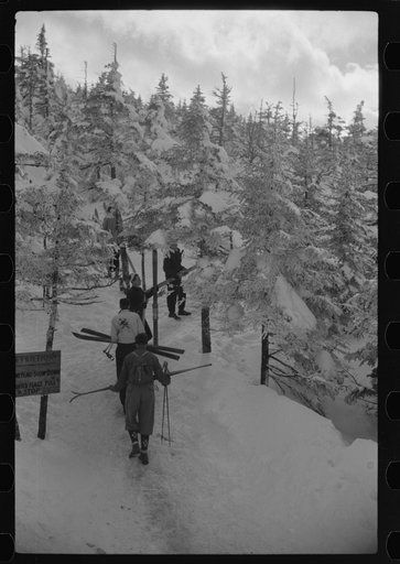 Untitled photo, possibly related to: Skiers on the top of Cannon Mountain, Franconia Nottch, New Hampshire