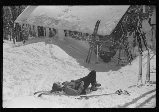 Untitled photo, possibly related to: Forest ranger's hut also used by skiers in the winter, near the top of Mount Mansfield, Smuggler's Notch, Vermont