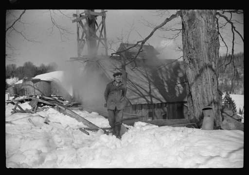 Untitled photo, possibly related to: Sugar house where maple syrup is made on Shurtleff farm. Bridgewater(?), near Woodstock, Vermont