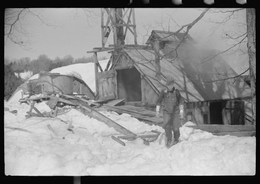 Sugar house where maple syrup is made on Shurtleff farm. Bridgewater(?), near Woodstock, Vermont
