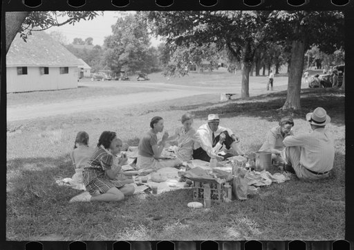 Untitled photo, possibly related to: People at the Shelby County Horse Show and Fair eating a picnic lunch, Shelbyville, Kentucky