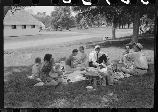 Untitled photo, possibly related to: People at the Shelby County Horse Show and Fair eating a picnic lunch, Shelbyville, Kentucky