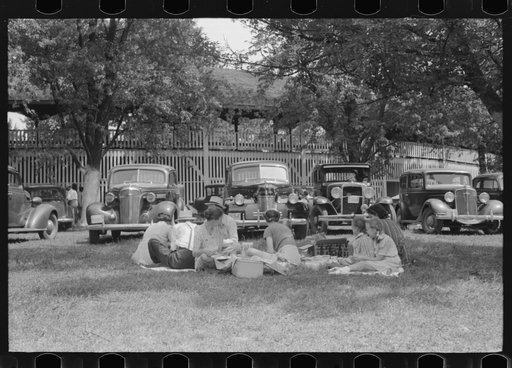 Untitled photo, possibly related to: People at the Shelby County Horse Show and Fair eating a picnic lunch, Shelbyville, Kentucky