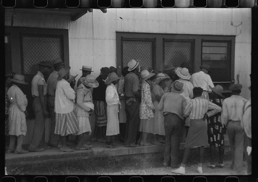 Untitled photo, possibly related to: Day laborers who have just been paid off for hoeing cotton on the Hopson Plantation near Clarksdale, Mississippi Delta, Mississippi