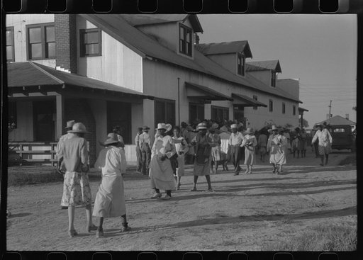 Untitled photo, possibly related to: Day laborers who have just been paid off for hoeing cotton on the Hopson Plantation near Clarksdale, Mississippi Delta, Mississippi