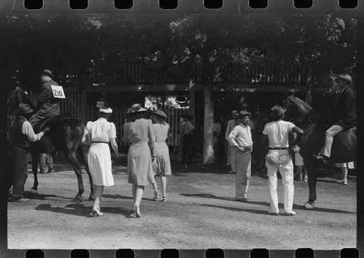 Untitled photo, possibly related to: Exercising one of the entries before the Shelby County Horse Show and Fair, Shelbyville, Kentucky