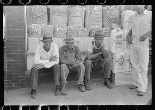 Untitled photo, possibly related to: Farmers in front of store on Saturday afternoon in Cave City [actually Horse Cave], Kentucky