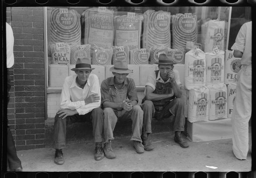 Untitled photo, possibly related to: Farmers in front of store on Saturday afternoon in Cave City [actually Horse Cave], Kentucky