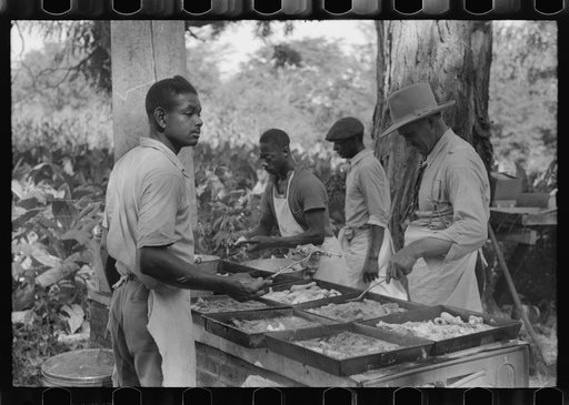 Cooking fried supper for a benefit picnic supper on the grounds of St. Thomas' Church. Near Bardstown, Kentucky