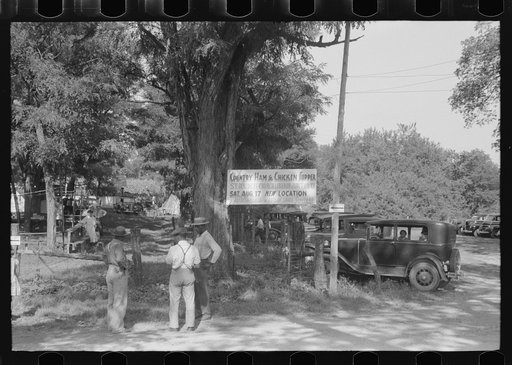 Untitled photo, possibly related to: Cooking fried supper for a benefit picnic supper on the grounds of St. Thomas' Church. Near Bardstown, Kentucky