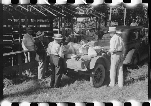 Unpacking supplies at the St. Thomas Church picnic supper near Bardstown, Kentucky