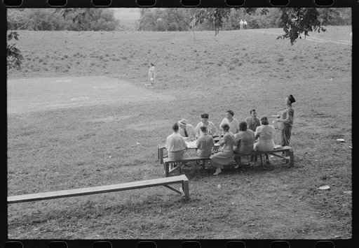 Untitled photo, possibly related to: Legionnaires and their wives eating and drinking beer at American Legion fish fry, Oldham County, Post 39, near Louisville, Kentucky