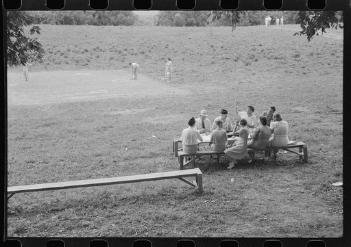 Untitled photo, possibly related to: Legionnaires and their wives eating and drinking beer at American Legion fish fry, Oldham County, Post 39, near Louisville, Kentucky