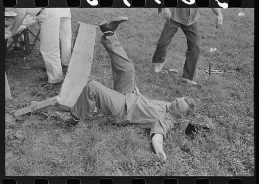 Legionnaire falls after picnic bench breaks at American Legion fish fry, Oldham County, Post 39, near Louisville, Kentucky