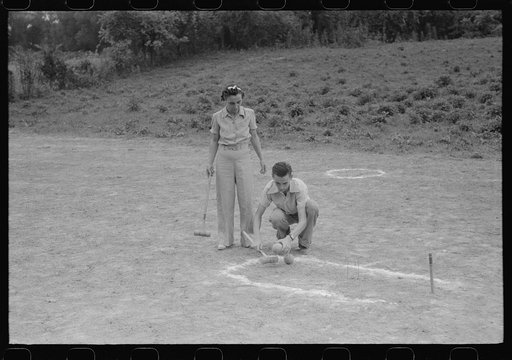 Untitled photo, possibly related to: Playing croquet at American Legion fish fry, Oldham County, Post 39, near Louisville, Kentucky