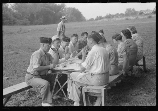Legionnaires and their wives eating at American Legion fish fry, Oldham County, Post 39, near Louisville, Kentucky