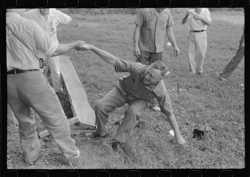 Legionnaire falls after picnic bench breaks at American Legion fish fry, Oldham County, Post 39, near Louisville, Kentucky