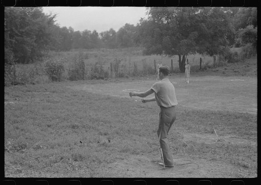 Untitled photo, possibly related to: Pitching horseshoes at American Legion fish fry, Oldham County, Post 39, near Louisville, Kentucky