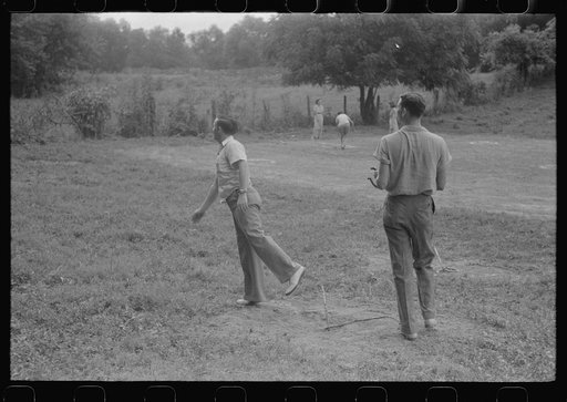 Untitled photo, possibly related to: Pitching horseshoes at American Legion fish fry, Oldham County, Post 39, near Louisville, Kentucky