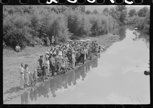 Untitled photo, possibly related to: Mountain people leaving the Primitive Baptist Church in Morehead, Kentucky and going down to the creek for a baptizing