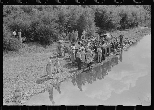 Untitled photo, possibly related to: Mountain people leaving the Primitive Baptist Church in Morehead, Kentucky and going down to the creek for a baptizing