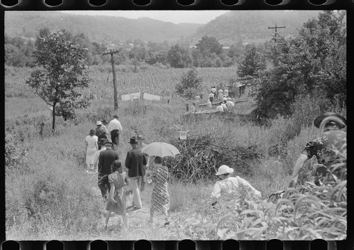 Untitled photo, possibly related to: Mountain people leaving the Primitive Baptist Church in Morehead, Kentucky and going down to the creek for a baptizing