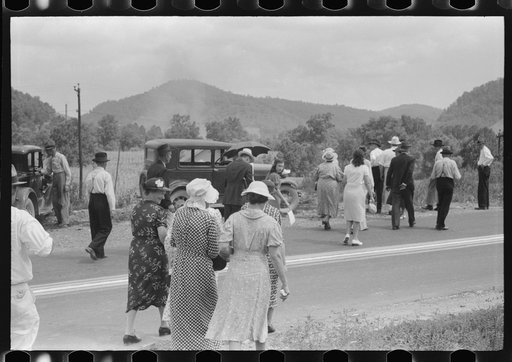 Untitled photo, possibly related to: Mountain people leaving the Primitive Baptist Church in Morehead, Kentucky and going down to the creek for a baptizing