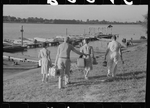 People from Louisville, Kentucky, taking a picnic supper on their boat on the Ohio River