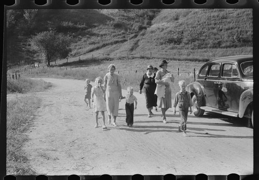 Friends of the deceased going home after a memorial meeting. Up Frozen Creek, near Jackson, Breathitt County, Kentucky. See general caption no. 1