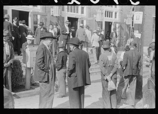 Untitled photo, possibly related to: Farmers and townspeople in front of federal building on court day, Jackson, Kentucky