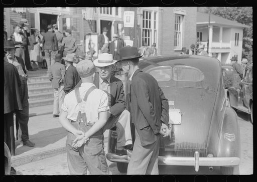 Untitled photo, possibly related to: Mountain people exchanging greetings and news on court day in front of the federal building, Jackson, Breathitt County, Kentucky